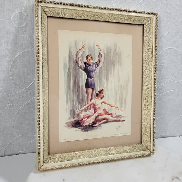 VTG Marchaude Ballet Dancer Ballerina Watercolor White Wood Framed Art Print - Picture 13 of 16